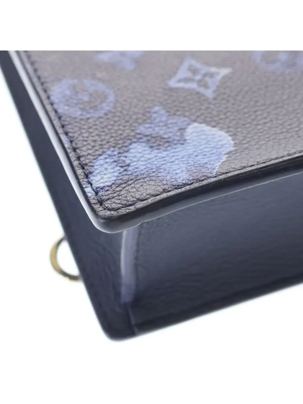 Louis Vuitton Water Monogram Sac Plat Messenger Tote Bag Navy Leather Silver